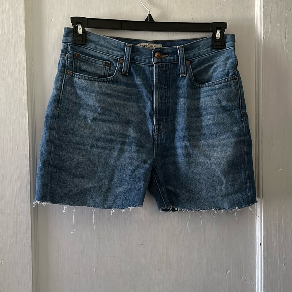 Madewell Rivet & Thread Medium Wash Raw Hem High Rise Denim Shorts